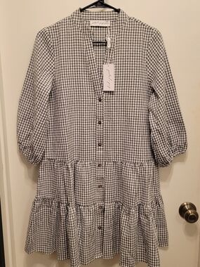 Petal & Pup Black and White Gingham Tiered Button Dress